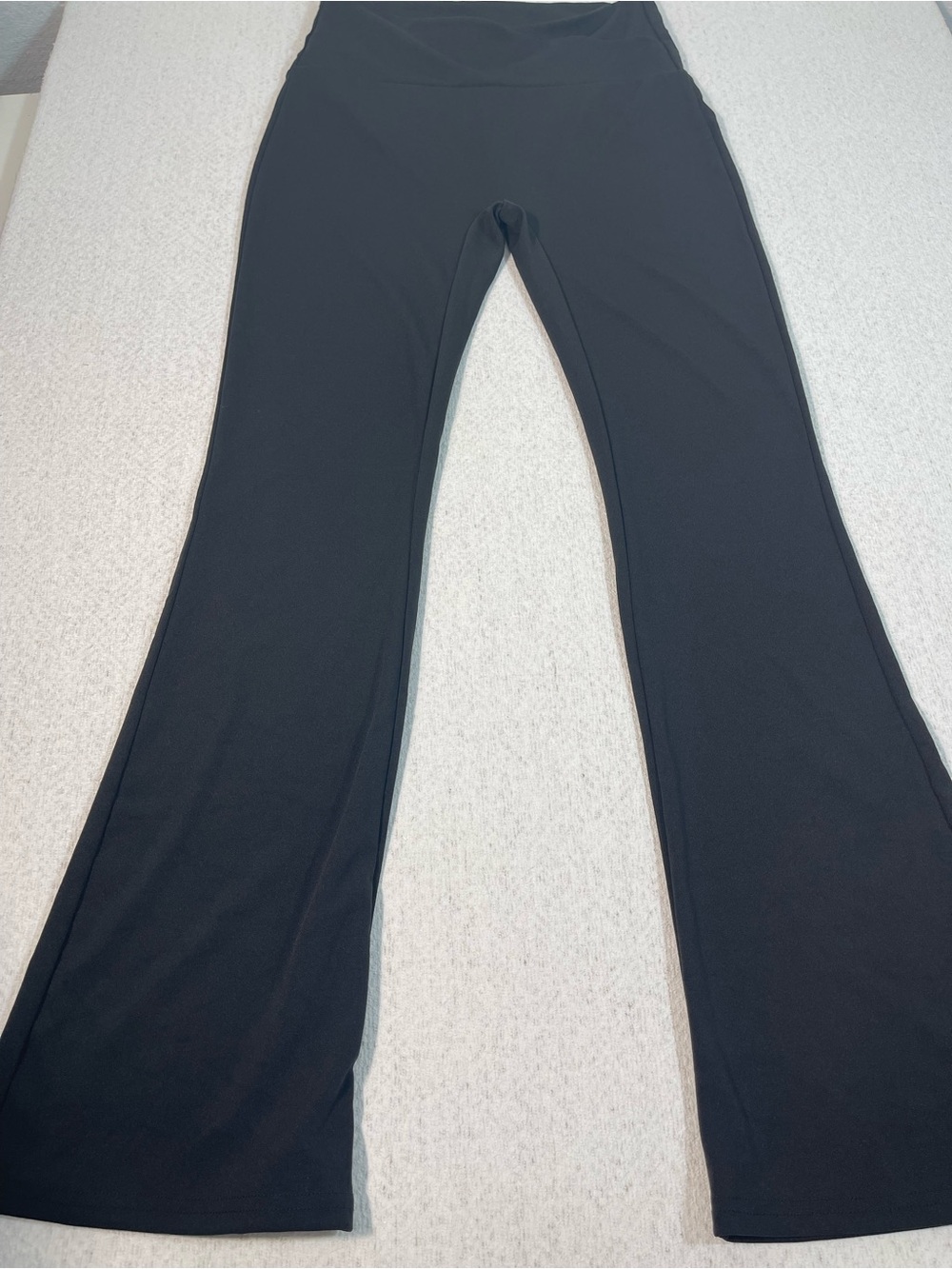 Women's Waisted Crossover Flare Black High Rise Active Pants. SKU#0395